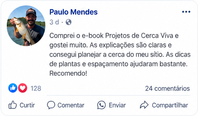 Depoimento de leitor sobre o e-book Projetos de Cerca Viva