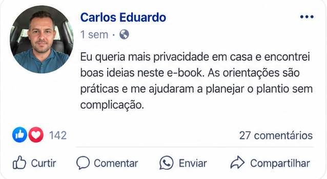 Depoimento de leitor sobre o e-book Projetos de Cerca Viva